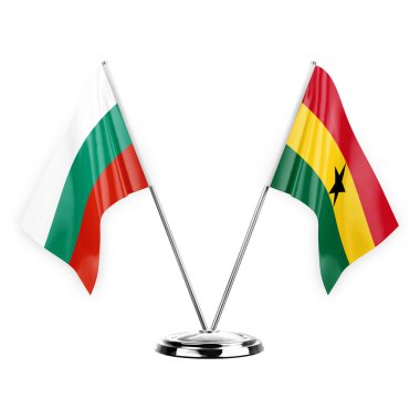 Two table flags isolated on white background 3d illustration, bulgaria and ghana