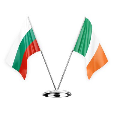 Two table flags isolated on white background 3d illustration, bulgaria and ireland