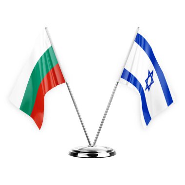 Two table flags isolated on white background 3d illustration, bulgaria and israel