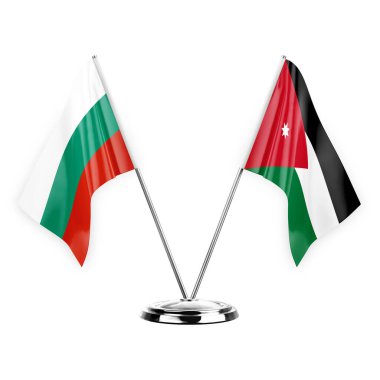 Two table flags isolated on white background 3d illustration, bulgaria and jordan