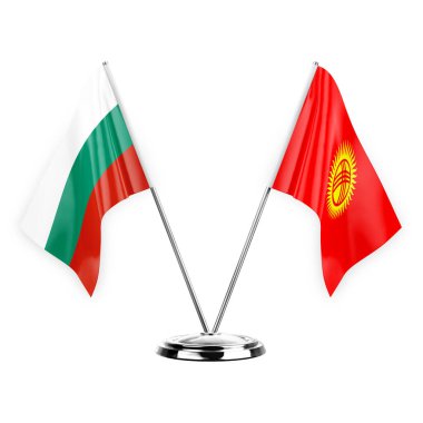 Two table flags isolated on white background 3d illustration, bulgaria and kyrgyzstan