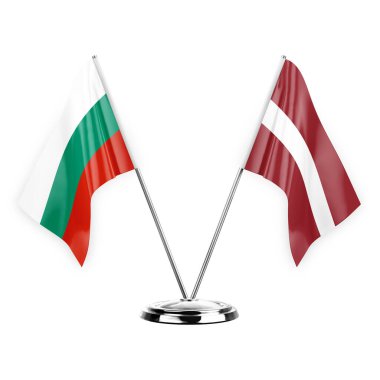 Two table flags isolated on white background 3d illustration, bulgaria and latvia