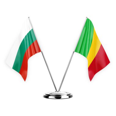 Two table flags isolated on white background 3d illustration, bulgaria and mali