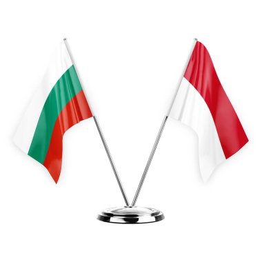 Two table flags isolated on white background 3d illustration, bulgaria and monaco