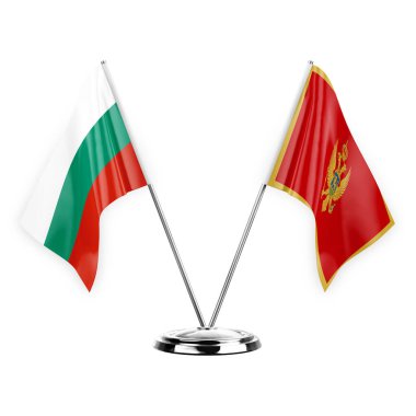 Two table flags isolated on white background 3d illustration, bulgaria and montenegro