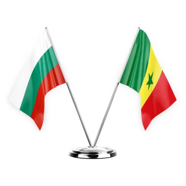Two table flags isolated on white background 3d illustration, bulgaria and senegal