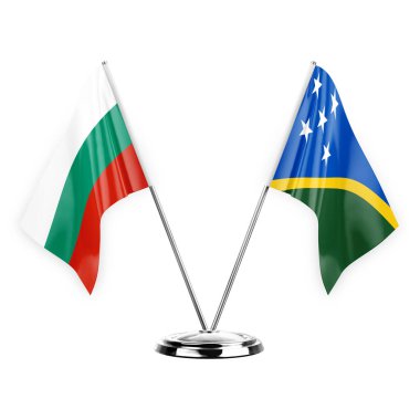 Two table flags isolated on white background 3d illustration, bulgaria and solomon islands