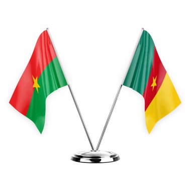 Two table flags isolated on white background 3d illustration, burkina faso and cameroon