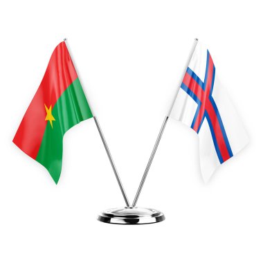 Two table flags isolated on white background 3d illustration, burkina faso and faroe islands