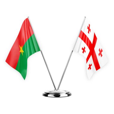 Two table flags isolated on white background 3d illustration, burkina faso and georgia