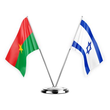 Two table flags isolated on white background 3d illustration, burkina faso and israel