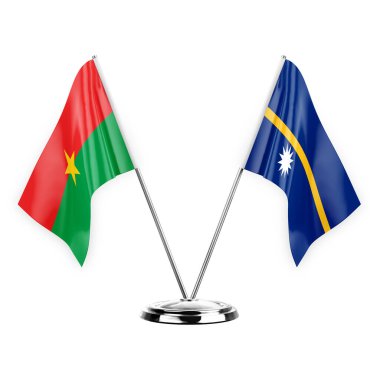 Two table flags isolated on white background 3d illustration, burkina faso and nauru