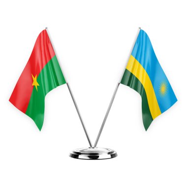 Two table flags isolated on white background 3d illustration, burkina faso and rwanda