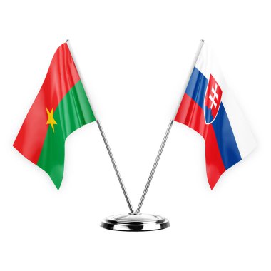 Two table flags isolated on white background 3d illustration, burkina faso and slovakia