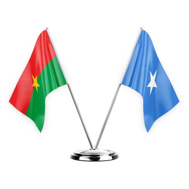 Two table flags isolated on white background 3d illustration, burkina faso and somalia