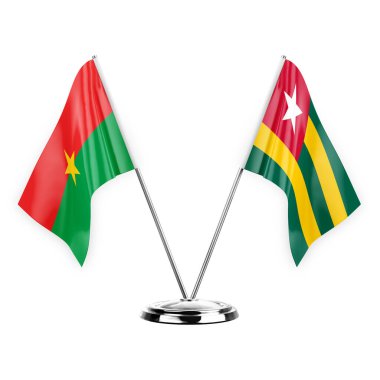 Two table flags isolated on white background 3d illustration, burkina faso and togo