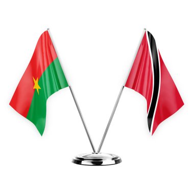 Two table flags isolated on white background 3d illustration, burkina faso and tobago