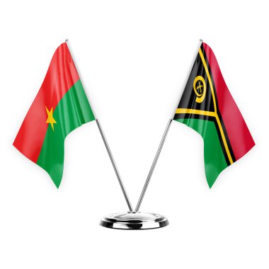 Two table flags isolated on white background 3d illustration, burkina faso and vanuatu