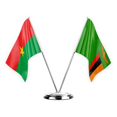 Two table flags isolated on white background 3d illustration, burkina faso and zambia