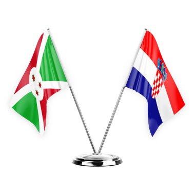 Two table flags isolated on white background 3d illustration, burundi and croatia