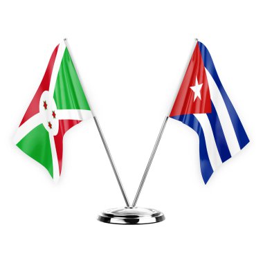 Two table flags isolated on white background 3d illustration, burundi and cuba