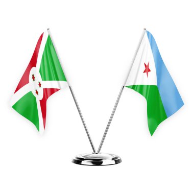 Two table flags isolated on white background 3d illustration, burundi and djibouti