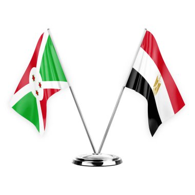 Two table flags isolated on white background 3d illustration, burundi and egypt