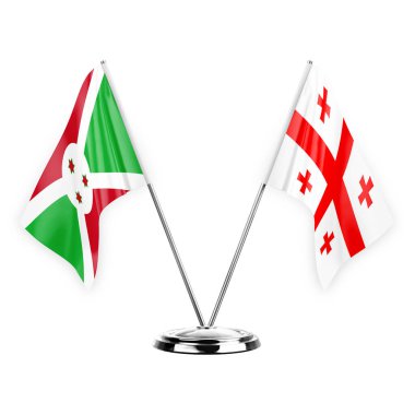 Two table flags isolated on white background 3d illustration, burundi and georgia