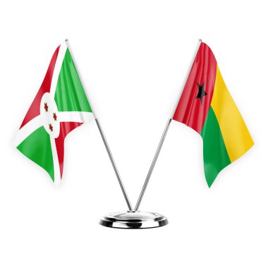 Two table flags isolated on white background 3d illustration, burundi and guinea-bissau