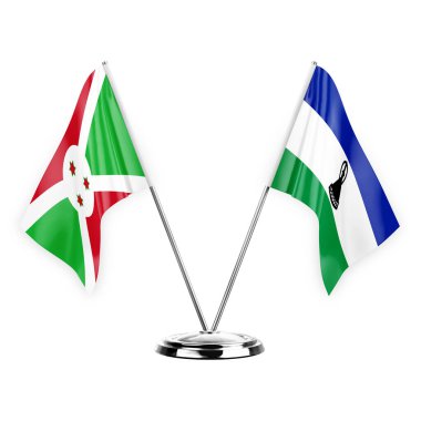 Two table flags isolated on white background 3d illustration, burundi and lesotho