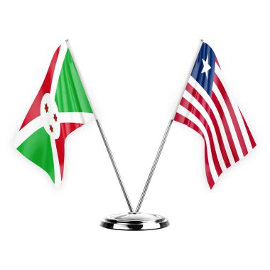 Two table flags isolated on white background 3d illustration, burundi and liberia