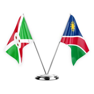 Two table flags isolated on white background 3d illustration, burundi and namibia
