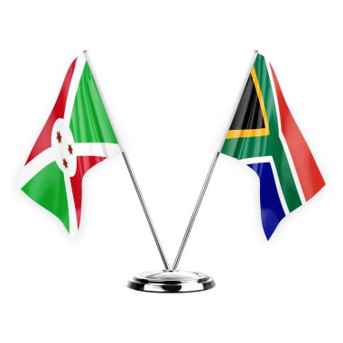 Two table flags isolated on white background 3d illustration, burundi and south africa