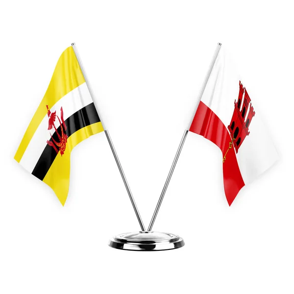Two Table Flags Isolated White Background Illustration Brunei Gibraltar — Stock Photo, Image