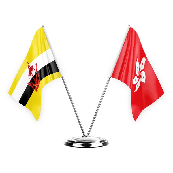 Two Table Flags Isolated White Background Illustration Brunei Hong Kong — Zdjęcie stockowe