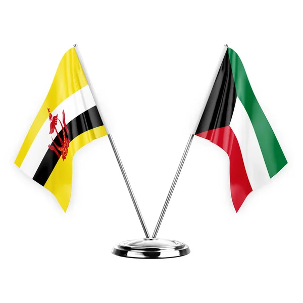 Two Table Flags Isolated White Background Illustration Brunei Kuwait — Stok fotoğraf