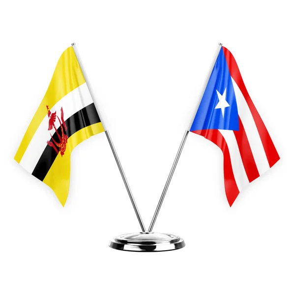 Two Table Flags Isolated White Background Illustration Brunei Puerto Rico — Stockfoto