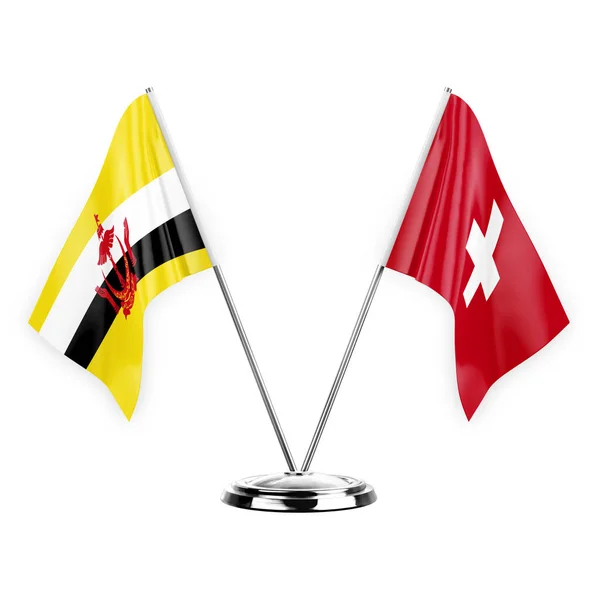 Two Table Flags Isolated White Background Illustration Brunei Switzerland — Fotografia de Stock