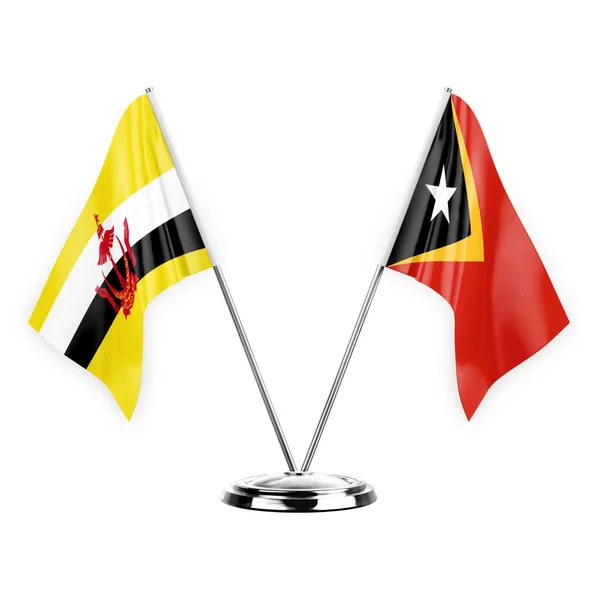Two Table Flags Isolated White Background Illustration Brunei Timor Leste — Stok fotoğraf