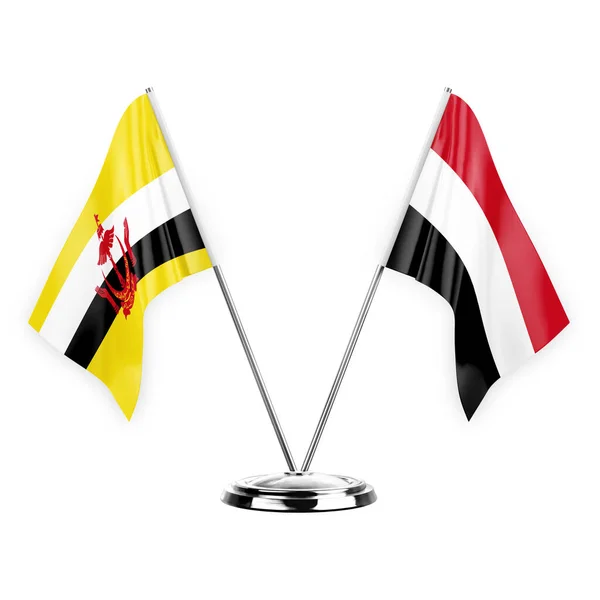 Two Table Flags Isolated White Background Illustration Brunei Yemen — Stockfoto