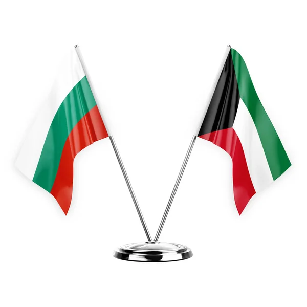 Two Table Flags Isolated White Background Illustration Bulgaria Kuwait — Stok fotoğraf