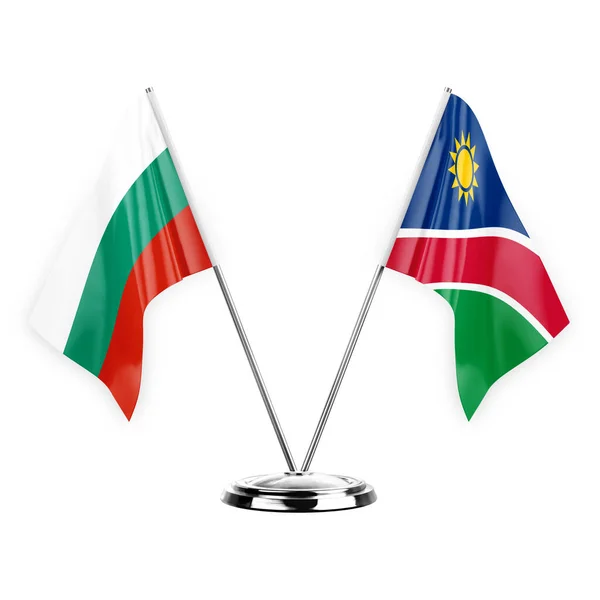 Two table flags isolated on white background 3d illustration, bulgaria and namibia