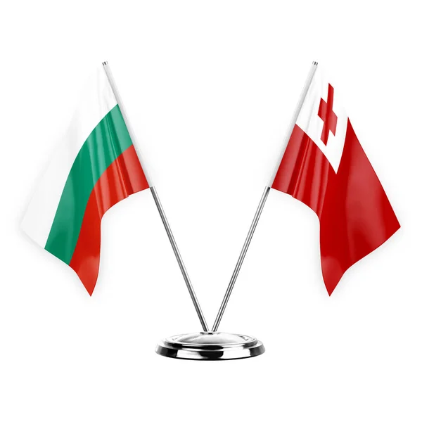 Two Table Flags Isolated White Background Illustration Bulgaria Tonga — Stock fotografie