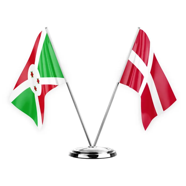 Two Table Flags Isolated White Background Illustration Burundi Denmark — Foto Stock