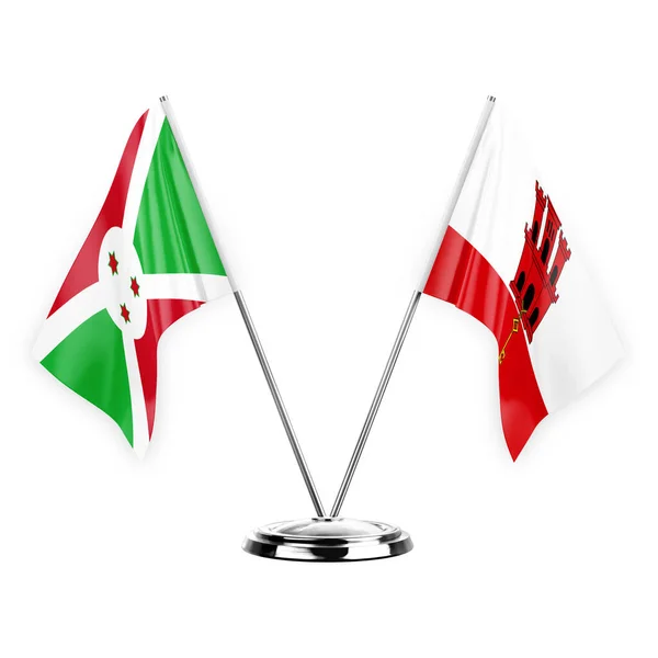 Two Table Flags Isolated White Background Illustration Burundi Gibraltar —  Fotos de Stock