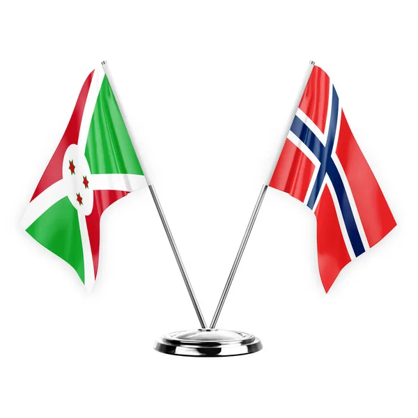 Two Table Flags Isolated White Background Illustration Burundi Norway — Stock Photo, Image