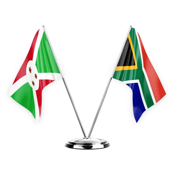 Two Table Flags Isolated White Background Illustration Burundi South Africa — Stock Photo, Image