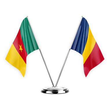 Two table flags isolated on white background 3d illustration, cameroon and chad