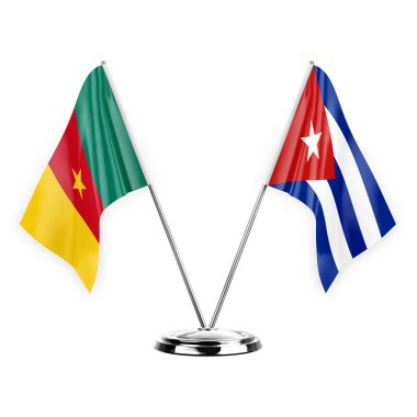 Two table flags isolated on white background 3d illustration, cameroon and cuba
