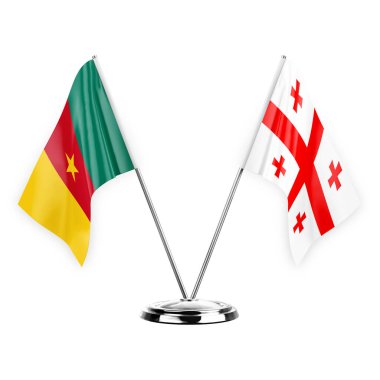 Two table flags isolated on white background 3d illustration, cameroon and georgia